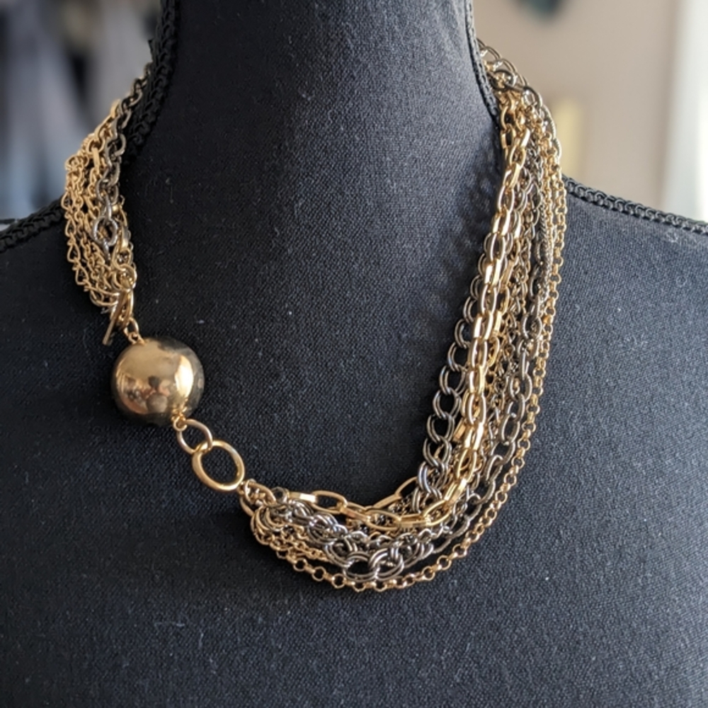 Vintage Chunky Multi Chain Gold Ball Bib Necklace
